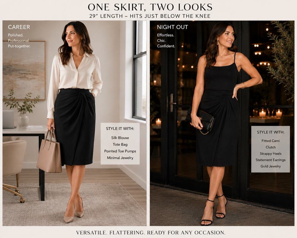H&M Black Draped Twist Front Skirt XL NWT Stretch